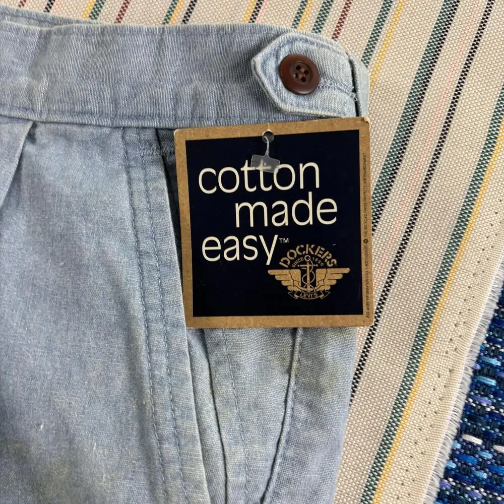 Vintage Dockers Shorts Mens 40 Blue Chino Pleated Relaxed Fit Cotton Summer NEW
